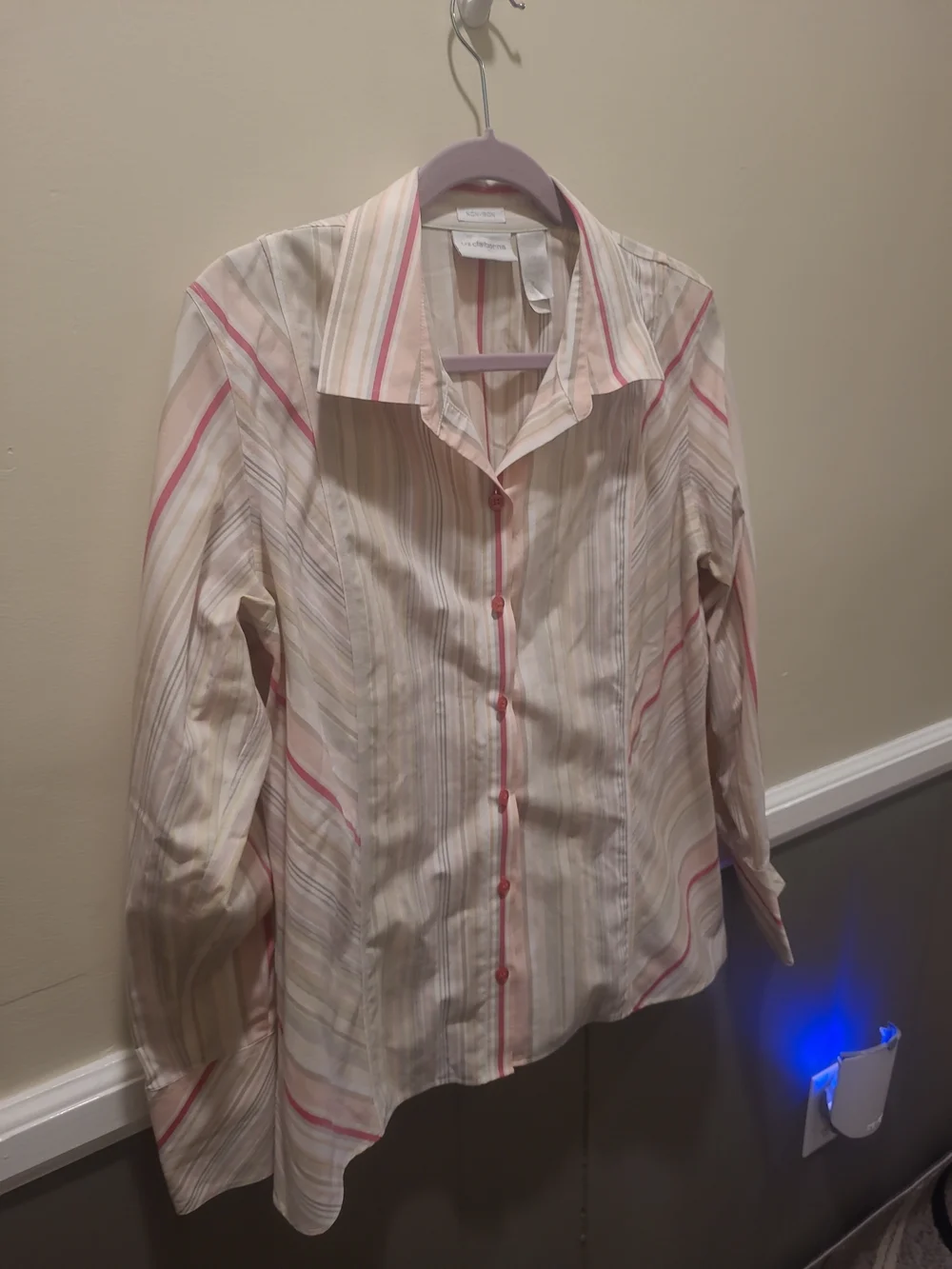 LIZ CLAIBORNE, WOMEN'S MULTI-COLOR COTTON LONG SLEEVED STRIPED BLOUSE, SIZE 14